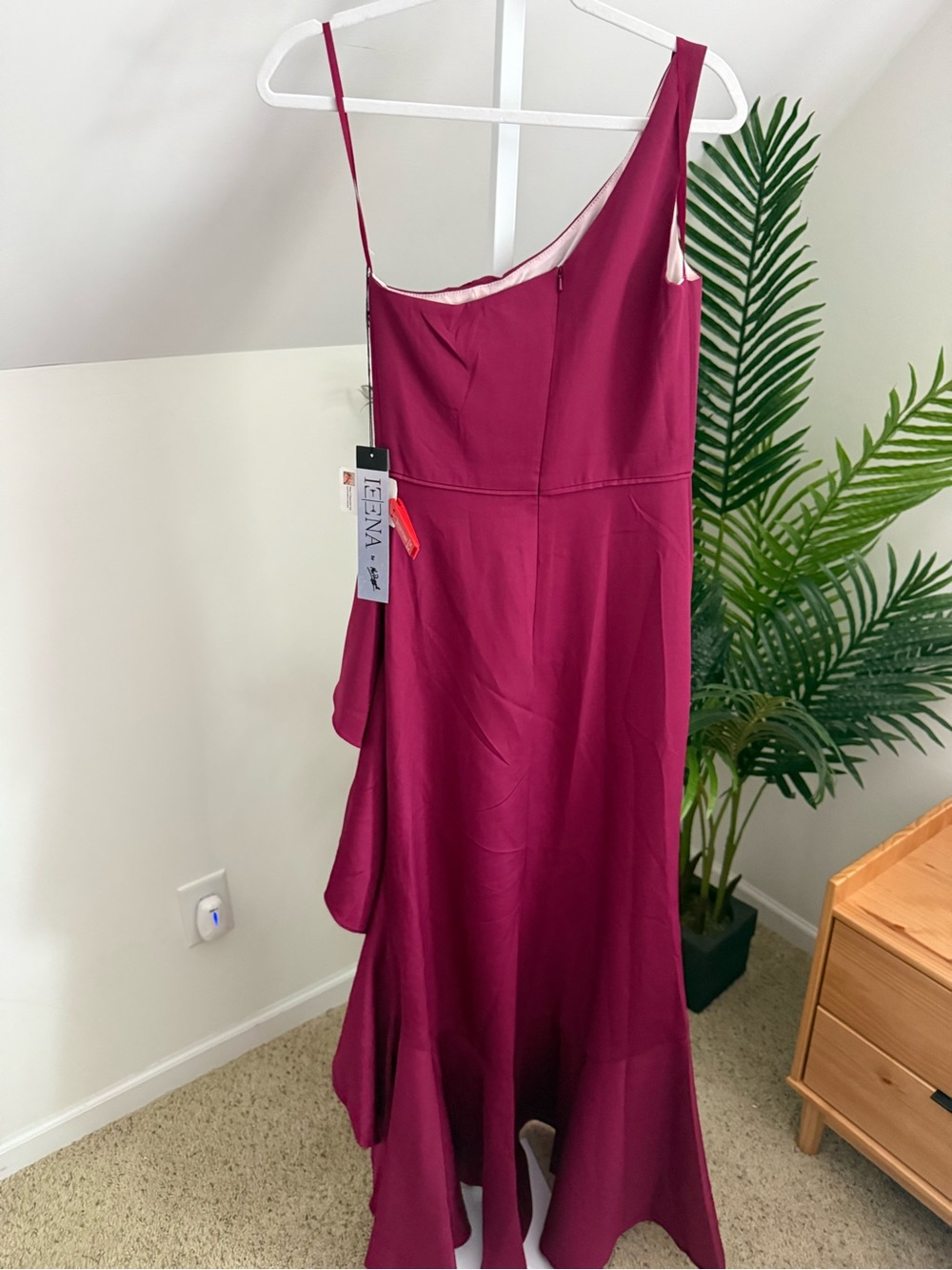 Mac Duggal 49089 One Shoulder High Slit Ruffle Gown 2 Berry - Picture 3 of 4